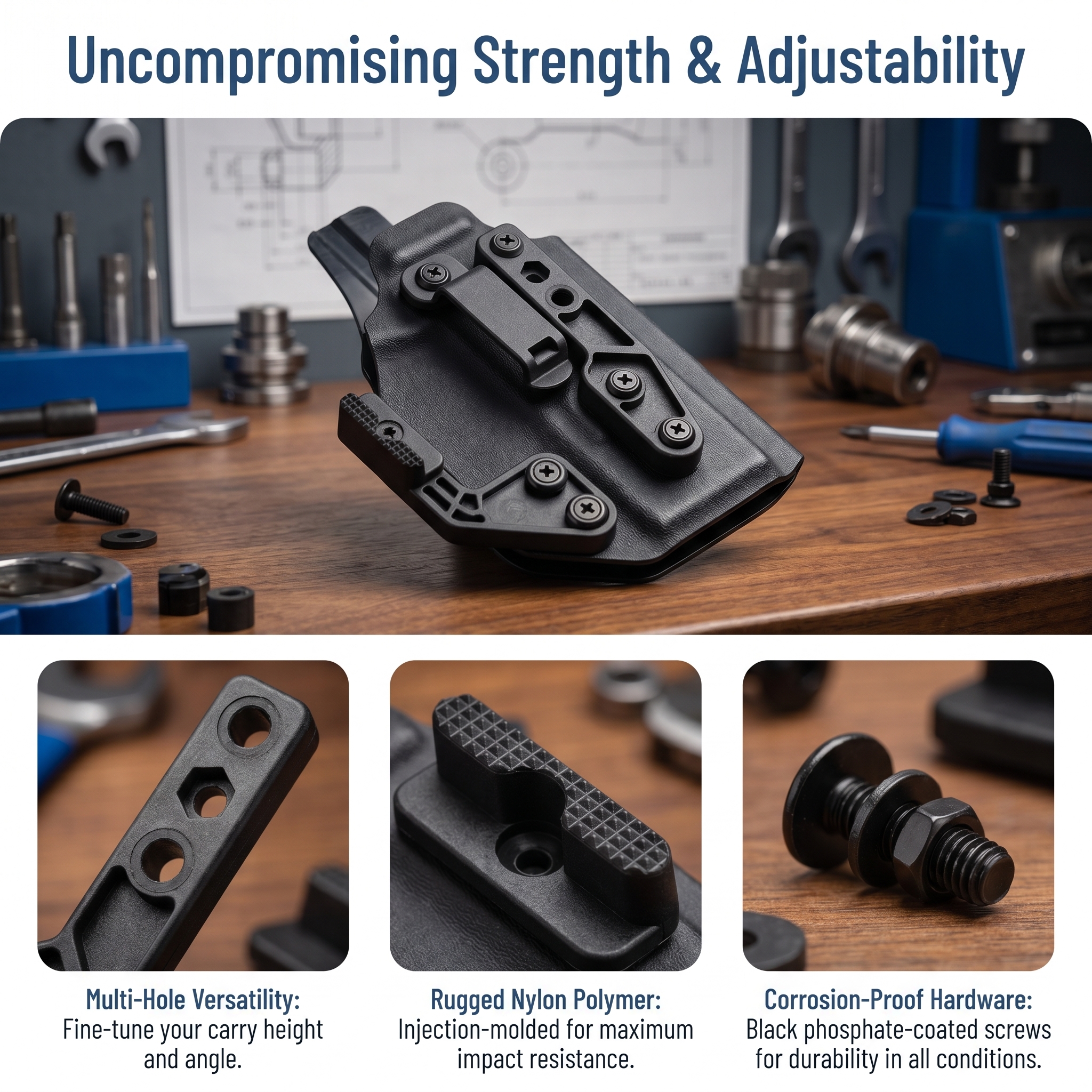 Edc Carry Clip - Adjustable Polymer Knife Holster Multi-Position Carry
