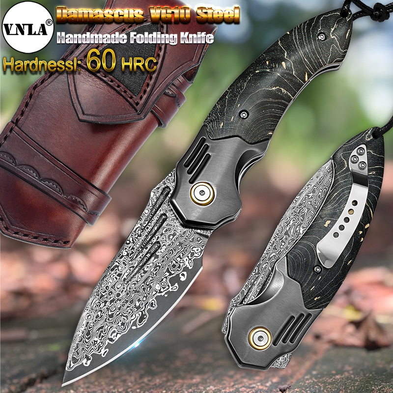 Edc Carry Pocket Knife - VNLA Handmade Damascus Steel Pocket Knife,